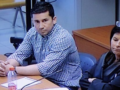 Jorge Ignacio Palma (en la imagen,sin mascarilla), en una foto tomada del monitor en el que se retransmite el juicio.