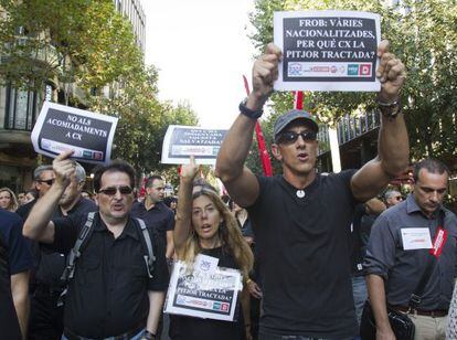 Manifestación que empleados de Catalunya Banc el pasado 5 de septiembre contra el ERE.