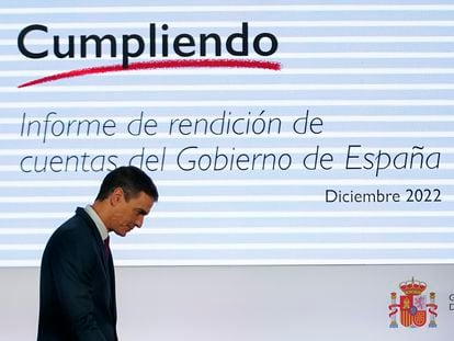 Pedro Sánchez, durante la rueda de prensa del Consejo de Ministros del 27 de diciembre.