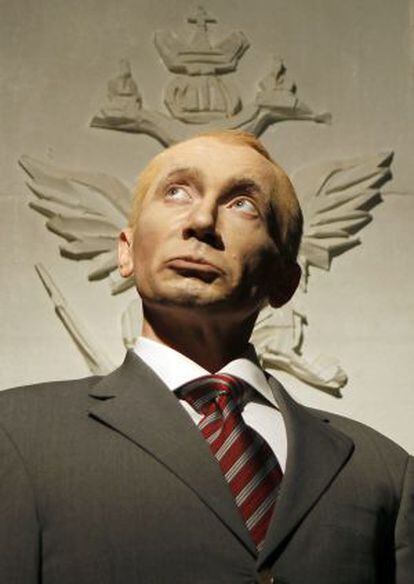 El artista Vladislav Mamishev-Monroe, ayer, caracterizado como Putin.