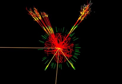 Simulación de la producción de un bosón de Higgs en el detector Atlas del LHC, en Ginebra.