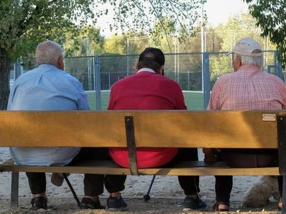 Vaarios jubilados, en un parque de Madrid.