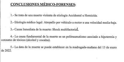 Conclusiones del informe de la autopsia a Esther López.
