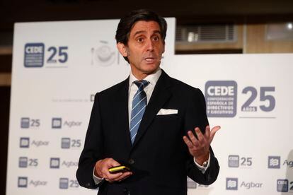 José María Álvarez-Pallete, during his participation in an event organized by the CEDE Foundation.