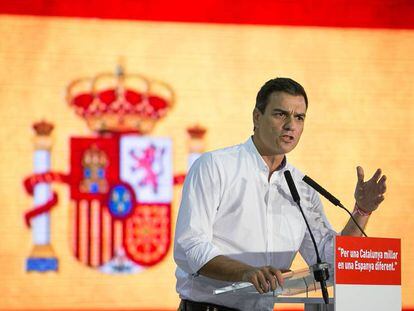 Pedro S&aacute;nchez, en un acte a Santa Coloma de Gramenet el 2015.