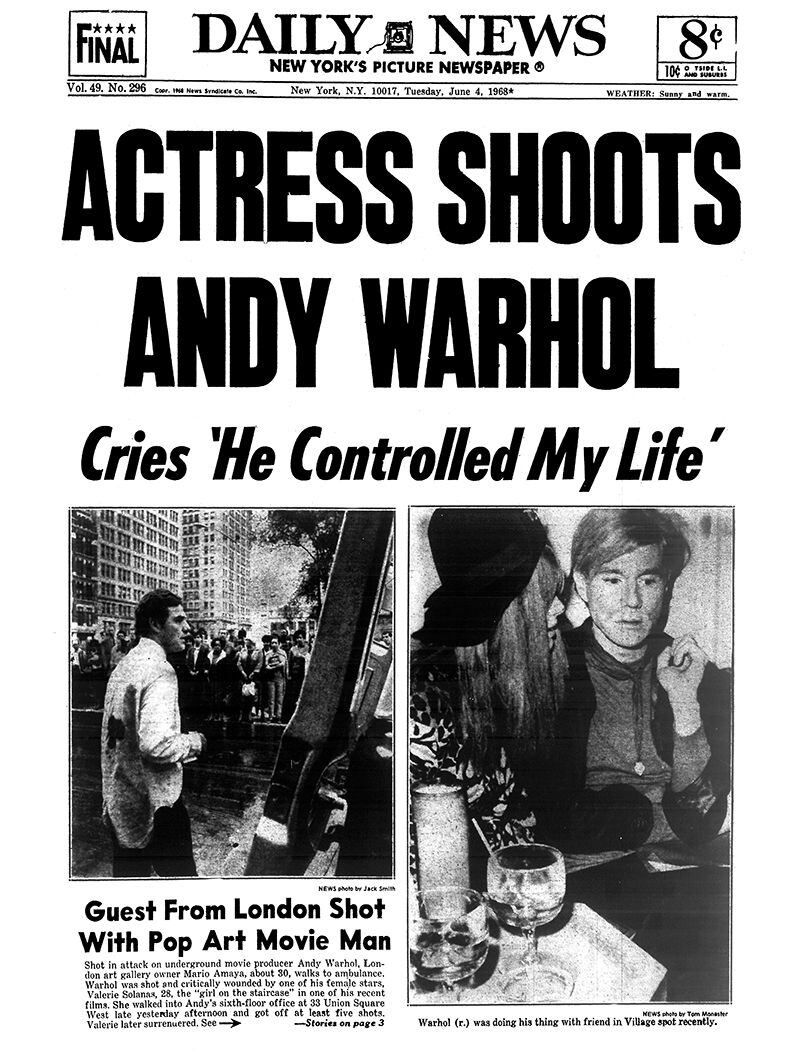 La portada del Daily News que contaba que Warhol había sido disparado.