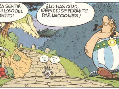 Vi&ntilde;eta de Ast&eacute;rix y Ob&eacute;lix que se public&oacute; en el primer n&uacute;mero de Pilote.