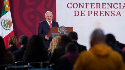 El mandatario mexicano Andrés Manuel López Obrador, durante una rueda de prensa en Palacio Nacional