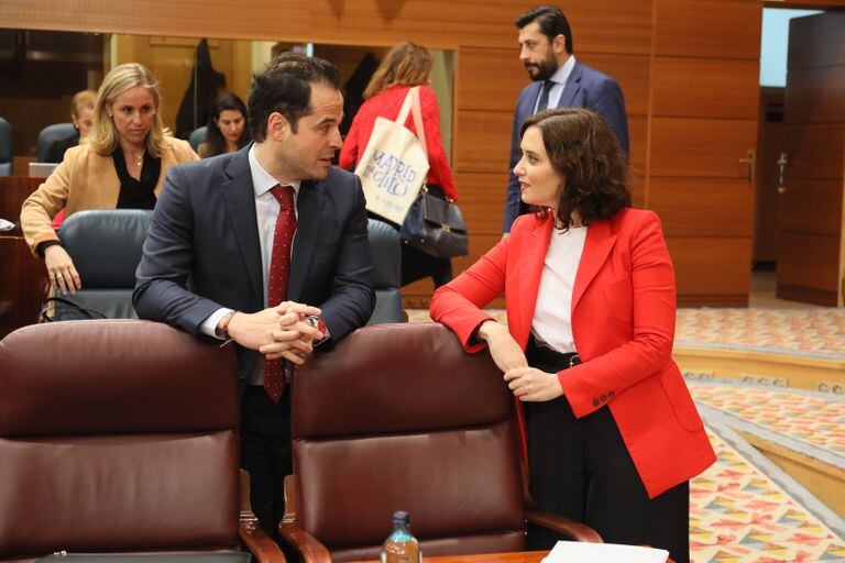 Ignacio Aguado e Isabel Díaz Ayuso en la Asamblea de Madrid.