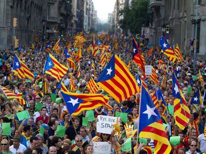 Banderas independentistas catalanas en Barcelona, en la Diada de septiembre de 2012.