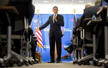 Barack Obama, da un discurso durante la celebraci&oacute;n de un foro de l&iacute;deres emprendedores en Washington.
