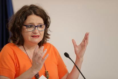 Mónica Oltra, el 27 de mayo, durante la rueda de prensa posterior al Pleno del Consell, en Valencia.