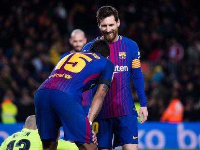 Paulinho y Messi, en el &uacute;ltimo duelo del Bar&ccedil;a ante el Deportivo. 