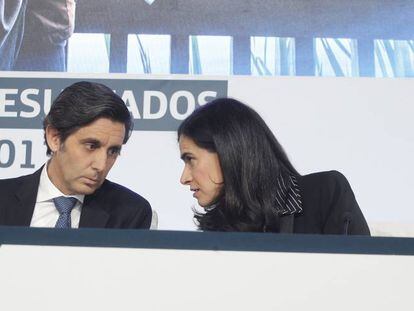 José María Álvarez-Pallete y Laura Abasolo, en la reciente presentación de resultados.
