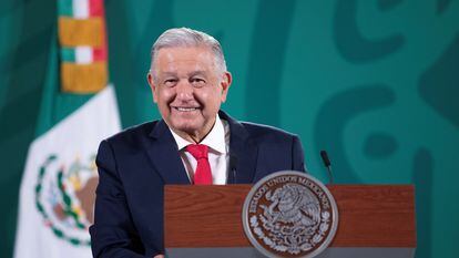El presidente Andrés Manuel López Obrador durante una rueda de prensa este lunes.