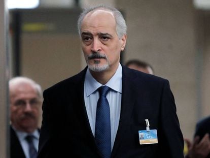 El negociador jefe del régimen sirio, Bachar Al Jaafari, en Ginebra.