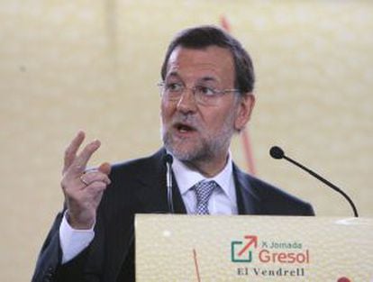 Mariano Rajoy durante su intervención en las jornadas empresariales Gresol que se celebran en El Vendrell (Tarragona).