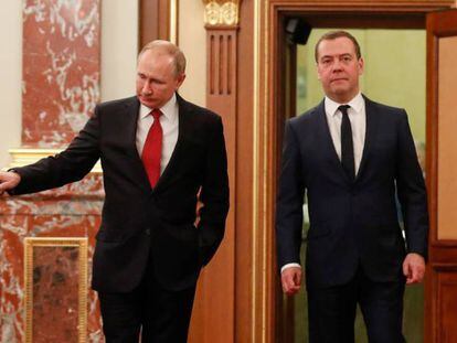Putin y Medvedev en una reunión este miércoles en el Kremlin.