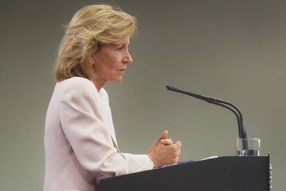 Elena Salgado, en la conferencia de prensa que ofreció en La Moncloa el pasado miércoles.