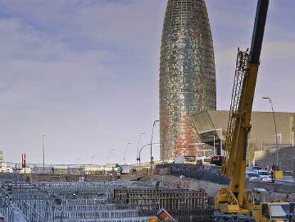 La plaça de les Glòries, en obres.