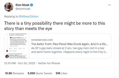 Aufnahme von Elon Musks später gelöschtem Tweet, in dem er falsche Informationen verbreitete.