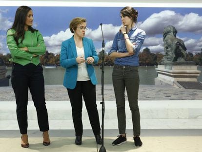 De izquierda a derecha, Villacís, Causapié y Maestre durante la declaración conjunta.