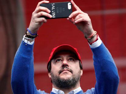 El líder de la liga, Matteo Salvini, este sábado en Maranello.