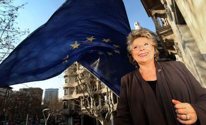 La comisaria europea de Justicia, Viviane Reding, en la oficina de la UE en Barcelona. 