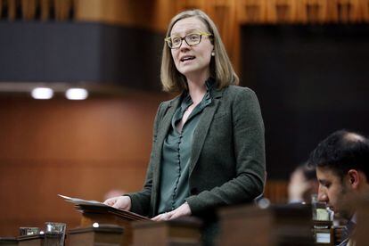 Minister for Family and Social Development Karina Gould speaking at Parliament in Ottawa on May 27, 2019.