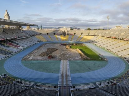 Las obras en el Estadio Olímpico Lluís Companys de Montjuïc.