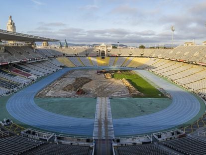 Las obras en el Estadi Olímpic Lluís Companys de Montjuïc.