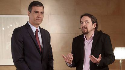 Pedro Sánchez y Pablo Iglesias durante su reunión del pasado 9 de julio en el Congreso.