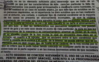 Extracto del informe del perito sobre la muerte de Nadia.