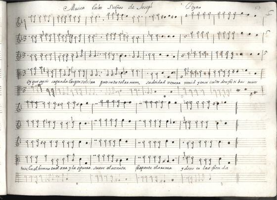 Libro de la Música de la Cofradía de la Novena. Siglo XVIII. Museo Nacional del Teatro.