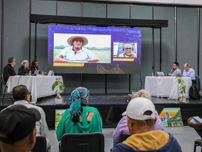 Intervención del excomandante paramilitar Salvatore Mancuso durante la Audiencia Única de Verdad de la JEP, en Montería, el 11 de mayo de 2023.