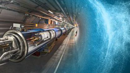 Ilustración del gran acelerador de partículas LHC, en el CERN, junto a Ginebra.