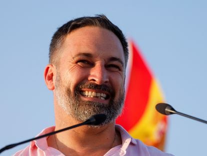 El líder de Vox, Santiago Abascal, en un mitin en El Ejido el pasado jueves.