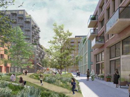 Ilustración de cómo será el nuevo barrio de Merwede en la ciudad de Utrecht (Países Bajos).