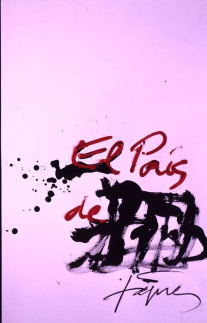 Una pintura de Antoni Tàpies del logotipo de EL PAÍS realizada en exclusiva para este diario.
