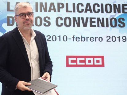 El secretario general de CCOO, Unai Sordo, en la presentación de un estudio sobre la inaplicación de convenios colectivos