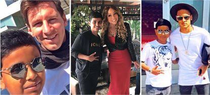 A sus 15 años, Rashed Belhasa ya se codea con estrellas como Messi, Mariah Carey o Neymar (en la imagen de izquierda a derecha).