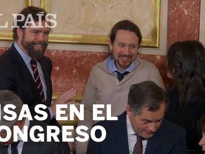 La charla entre risas de Pablo Iglesias con el portavoz de Vox irrita a Rufián