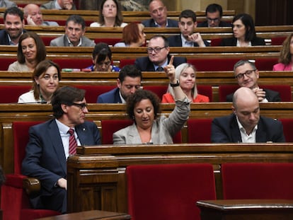 Salvador Illa, Alicia Romero y Raul Moreno, en un momento del Pleno. / PARLAMENT