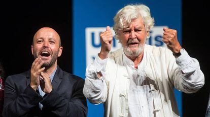 Xosé Manuel Beiras junto al candidato de En Marea a la presidencia de la Xunta de Galicia, Luis Villares.