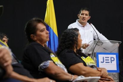Néstor Guillermo Gutiérrez, accused in the case of 'false positives' of the transitional justice in Colombia, at the recognition hearing, in Ocaña.