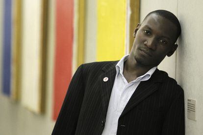 El activista ugandés Wamala Dennis, en el Caixaforum de Madrid.