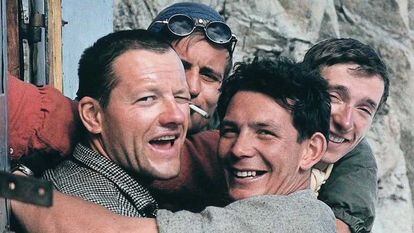 De izquierda a derecha, Mazeaud, Guillaume, Veille y Kohlmann, el 8 de julio de 1961 en el refugio de La Fourche.