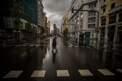 La Gran Vía de Madrid, vacía durante el estado de alarma por el coronavirus.