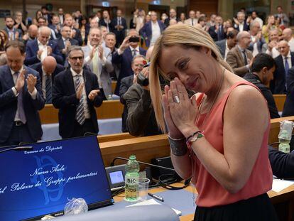 Giorgia Meloni, presidenta del partido de extrema derecha populista Hermanos de Italia, en el Parlamento italiano el 28 de julio.
