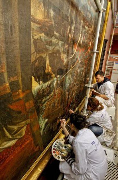 Restauración en el Museo Naval del cuadro 'Revelación a San Pío V de la victoria de la Santa Liga de Lepanto'